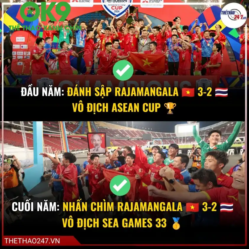 Bóng đá Thái Lan toàn thua Việt Nam trên sân Rajamangala trong năm 2025.